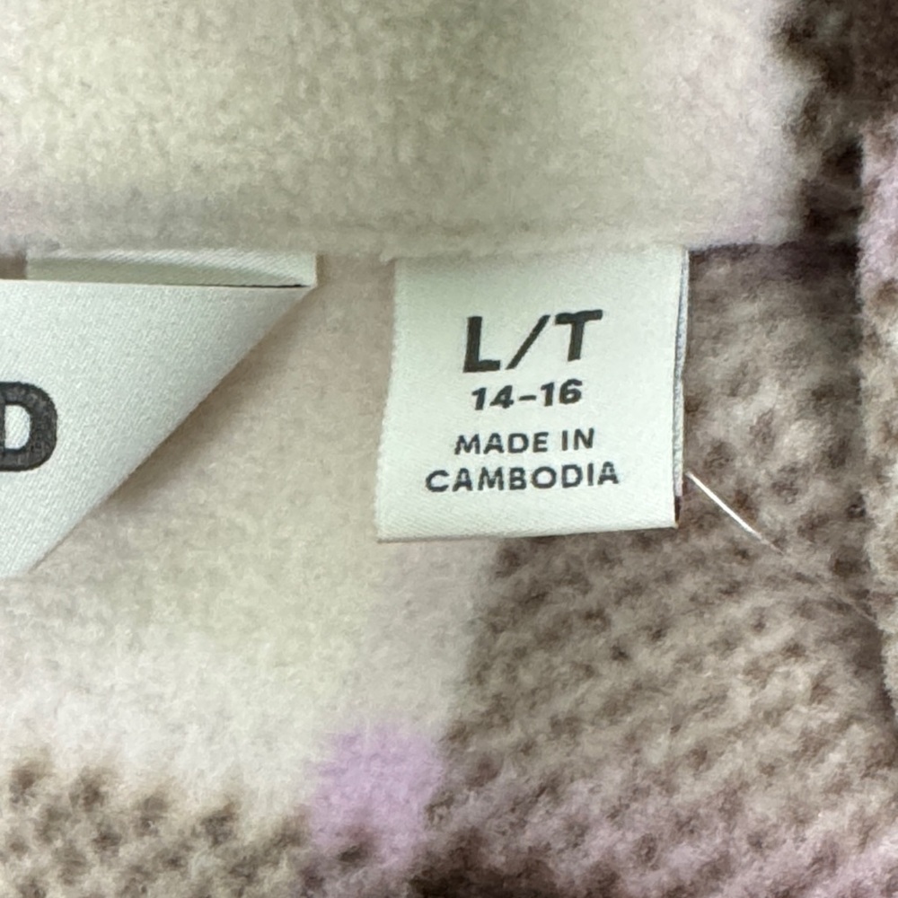 Lands’ End Anyweather Lilac & Coffee Check Fleece Shirt Jacket Size Large Tall - Picture 9 of 13